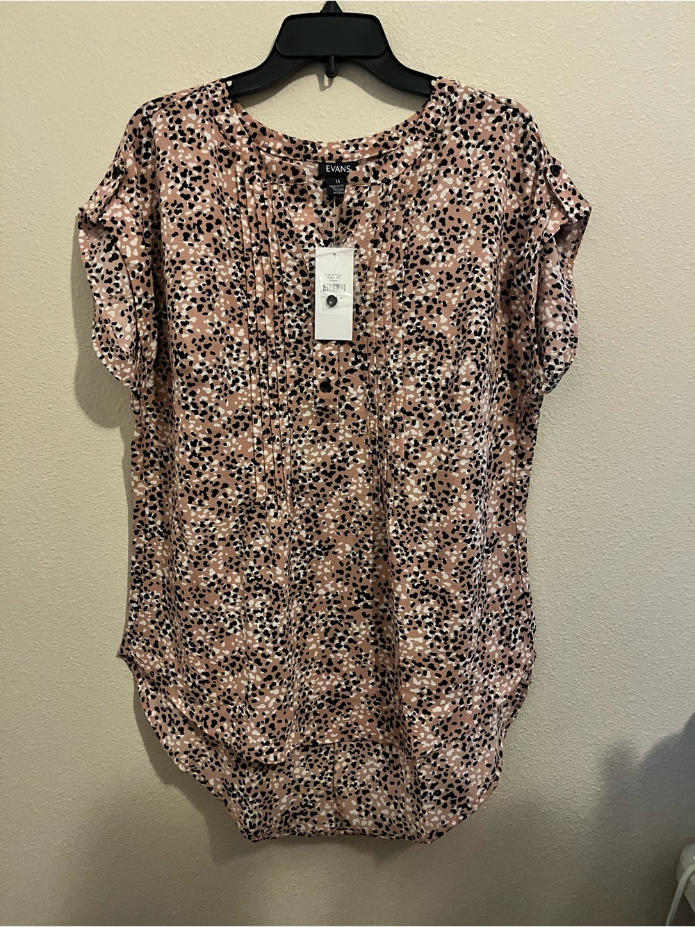 Evans Pink & Black Animal Print Pleated Blouse Short Sleeve Size 14 NWT